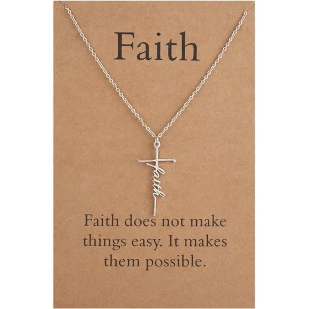 Faith Cross Pendant Necklace for Women Religious Christian Jewelry